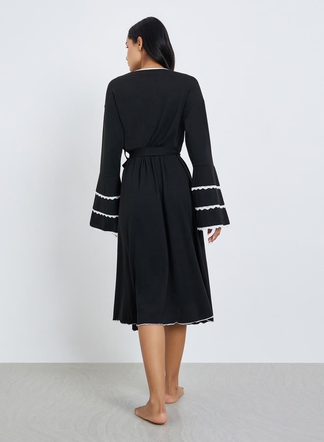 Styli Contrast Lace Flare Sleeve Robe - Image 4